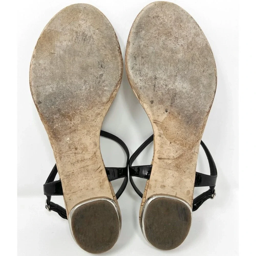 Chanel Black Patent‎ Thong Sandals CC Cork Sole Flat Sandals 40.5